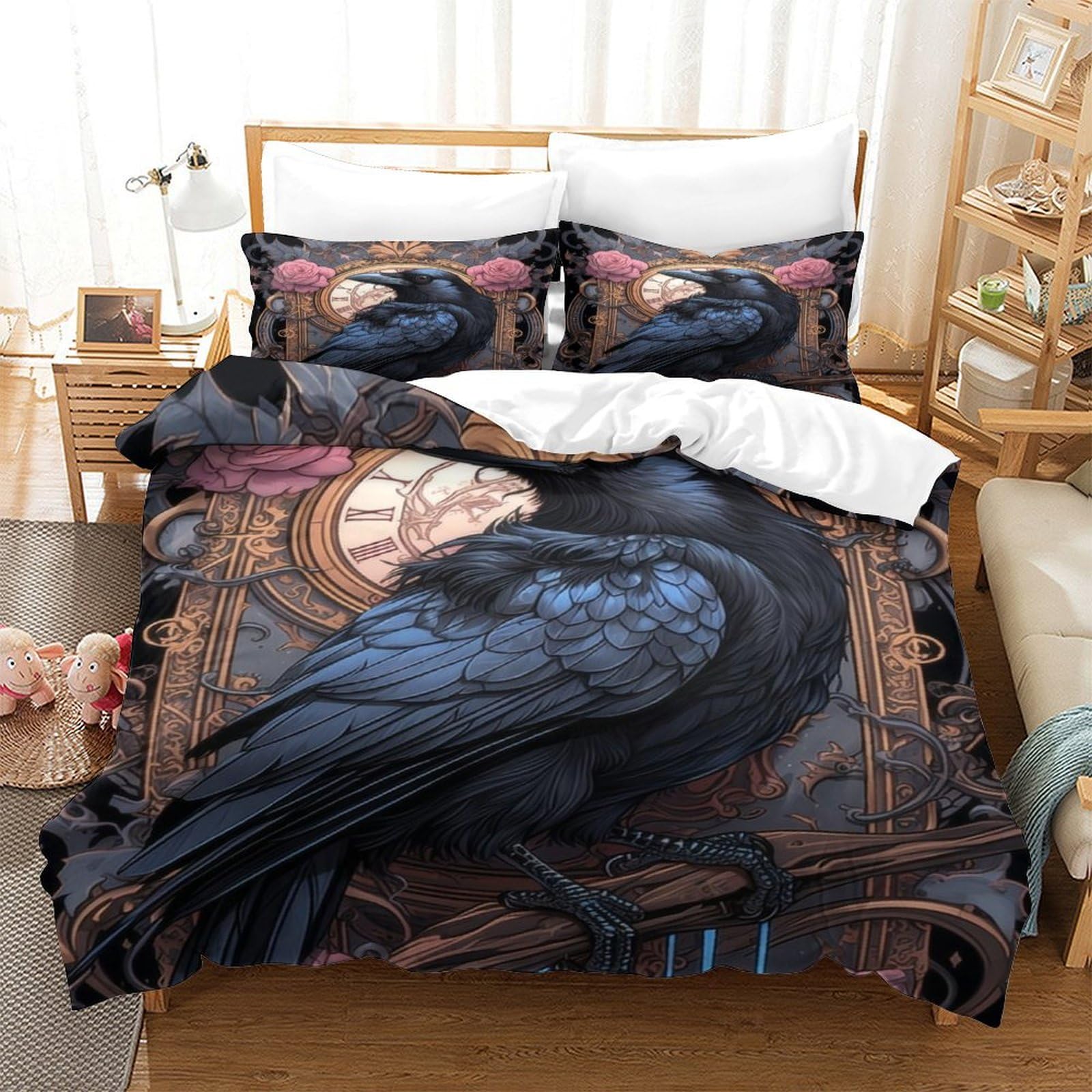 UPIKIT Crows Quilt Cover 3D Print Ravens for Boys Girls Comforter Covers Duvet Cover with Pillow Cases Soft Microfiber with Zipper Closure Bedding Set 3 Pieces Queen（228x228cm）, Style-1