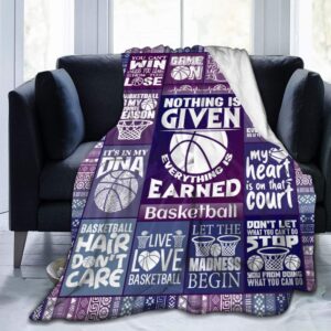 Homieblanket Basketball Blanket for Boys Girls, Cool Basketball Themed Design Printed Purple Throw Blankets for Kids Lap, Chair Sofa, Soft Fleece Cozy Blanket, 40"x 50"