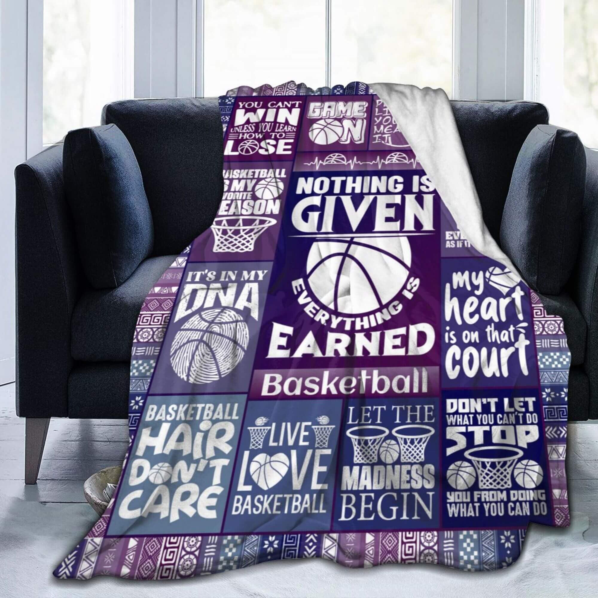 Homieblanket Basketball Blanket for Boys Girls, Cool Basketball Themed Design Printed Purple Throw Blankets for Kids Lap, Chair Sofa, Soft Fleece Cozy Blanket, 40"x 50"