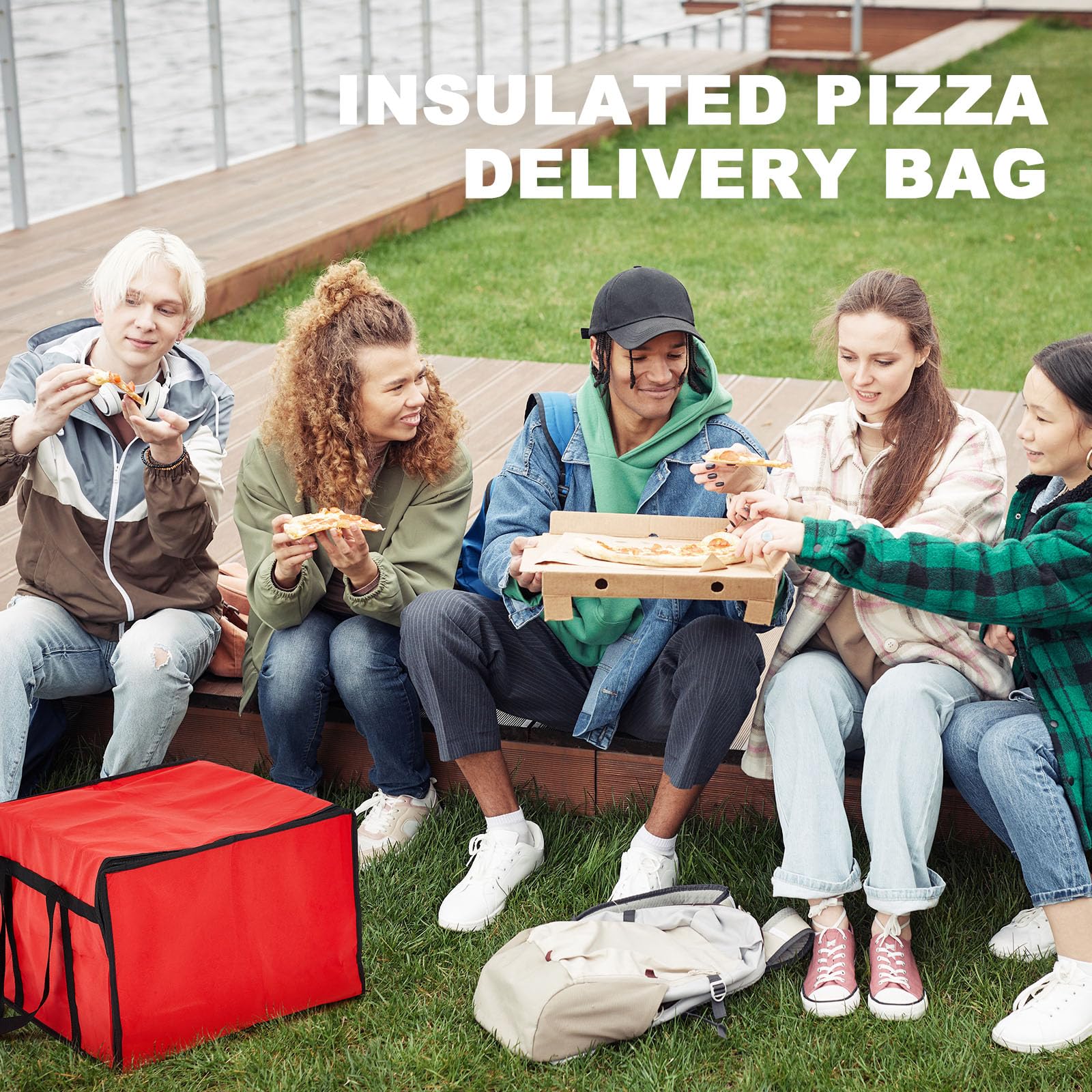 Maxcheck 2 Pcs Insulated Pizza Delivery Bag 20 x 20 x 14 Inch Pizza Warmer Bag Pizza Carrier Reusable Insulated Cooler Bags Winter Insulated Food Delivery Bag for Personal and Professional Use (Red)