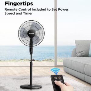 PELONIS 16’’ Oscillating Pedestal Standing Fan with Remote Control 2 Packs, 3 Speeds Settings 7H Timer Ultra Quiet Adjustable Heights for Bedroom, Living Room, Home and Office