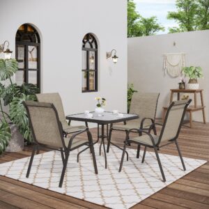 UDPATIO Patio Dining Set of 5, Outdoor Furniture Chairs and Square Table, Breathable Seat Fabric and Alloy Steel Frame for Backyard, Porch, Garden, Poolside (Brown)