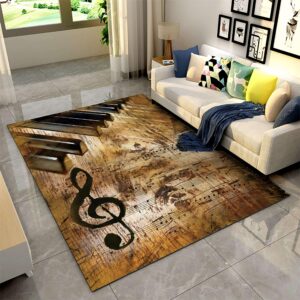 EXINBU Vintage Music Area Rug 6x8ft Retro Musical Notes Non-Slip Area Rugs Floor Mat Brown Distressed Piano Sheet Music Pattern Music Lovers Carpet for Living Room Apartment Dining Room Music Room