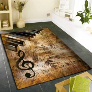 EXINBU Vintage Music Area Rug 6x8ft Retro Musical Notes Non-Slip Area Rugs Floor Mat Brown Distressed Piano Sheet Music Pattern Music Lovers Carpet for Living Room Apartment Dining Room Music Room