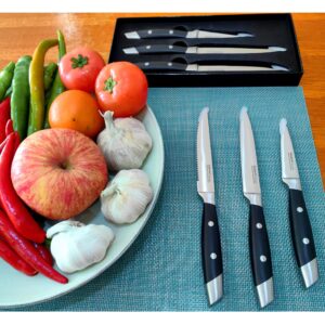 WAGIANT 3-Piece Kitchen Knife Set,Fruit Knife Set,Precision Forged High-Carbon Stainless Steel,Steak Knife, Fruit Knife,Pairing knife, Black Ergonomic Handle, 3.5" & 5" Straight & Serrated Edge