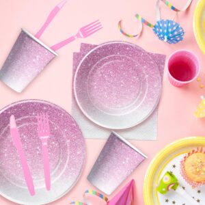 Xenorik Ombre Pink Party Decorations Tableware, Gradient Pastel Pink Party Supplies, Plate, Cup, Napkin, Cutlery, Light Pink Sprinkle Wedding Birthday Anniversary Decorations for Girl Woman | Serve 24