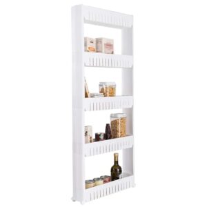 Simplify Slim Slide Out Storage Cart | Dimensions: 21"x 5"x 40.2" | 5 Tier | Ideal for Storage in Tight Spaces | Great for Kitchens | Bathrooms | Laundry Rooms | Home Organization | White