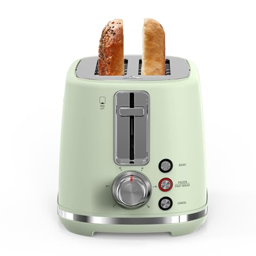 2 Slice Toaster, Wide Slots,High Lift, Auto-Off, & Frozen Modes for Toast, Bagels, Waffles & Fruity Breads, Modern Sleek Design, Easy-Clean Crumb Tray, Green