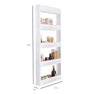 Simplify Slim Slide Out Storage Cart | Dimensions: 21"x 5"x 40.2" | 5 Tier | Ideal for Storage in Tight Spaces | Great for Kitchens | Bathrooms | Laundry Rooms | Home Organization | White