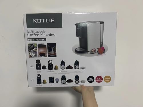 KOTLIE 4in1 Espresso Machine,Customize Volume Settings,Single Serve Coffee Maker for Nespresso original/K cups/L'OR/Ground Coffee/illy Coffee ESE,19Bar Espresso Maker,1450W Coffee Machine