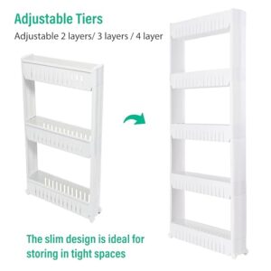 Simplify Slim Slide Out Storage Cart | Dimensions: 21"x 5"x 40.2" | 5 Tier | Ideal for Storage in Tight Spaces | Great for Kitchens | Bathrooms | Laundry Rooms | Home Organization | White