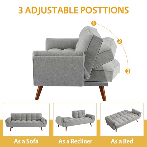 Relyblo Futon Sofa Bed, 75.9 inch Convertible Sectional Fabric Sleeper Couch, Splitback Loveseat with Tapered Legs, Modern Lounge for Living Room, Study, Bedroom, Apartment, Office