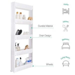 Simplify Slim Slide Out Storage Cart | Dimensions: 21"x 5"x 40.2" | 5 Tier | Ideal for Storage in Tight Spaces | Great for Kitchens | Bathrooms | Laundry Rooms | Home Organization | White