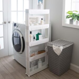 Simplify Slim Slide Out Storage Cart | Dimensions: 21"x 5"x 40.2" | 5 Tier | Ideal for Storage in Tight Spaces | Great for Kitchens | Bathrooms | Laundry Rooms | Home Organization | White