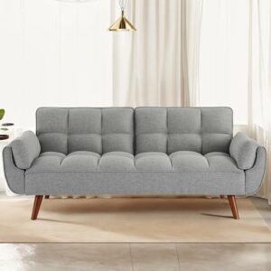 relyblo futon sofa bed, 75.9 inch convertible sectional fabric sleeper couch, splitback loveseat with tapered legs, modern lounge for living room, study, bedroom, apartment, office