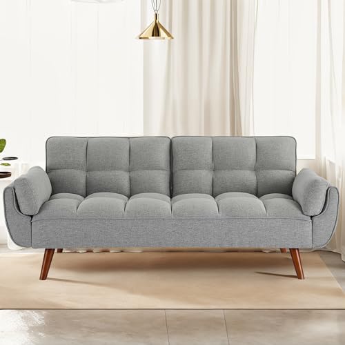 Relyblo Futon Sofa Bed, 75.9 inch Convertible Sectional Fabric Sleeper Couch, Splitback Loveseat with Tapered Legs, Modern Lounge for Living Room, Study, Bedroom, Apartment, Office