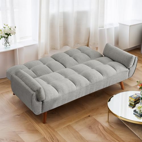 Relyblo Futon Sofa Bed, 75.9 inch Convertible Sectional Fabric Sleeper Couch, Splitback Loveseat with Tapered Legs, Modern Lounge for Living Room, Study, Bedroom, Apartment, Office