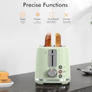 2 Slice Toaster, Wide Slots,High Lift, Auto-Off, & Frozen Modes for Toast, Bagels, Waffles & Fruity Breads, Modern Sleek Design, Easy-Clean Crumb Tray, Green