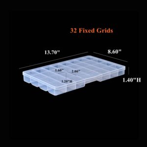 BangQiao 3 Pack Fixed 32 Grids Clear Plastic Storage Box, Transparent Organizer Container Case for Bead, Button, Jewelry, Diamond, Craft Supplies, Small Parts, Sewing Kit, DIY Accessories