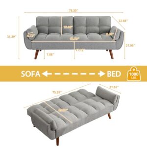 Relyblo Futon Sofa Bed, 75.9 inch Convertible Sectional Fabric Sleeper Couch, Splitback Loveseat with Tapered Legs, Modern Lounge for Living Room, Study, Bedroom, Apartment, Office