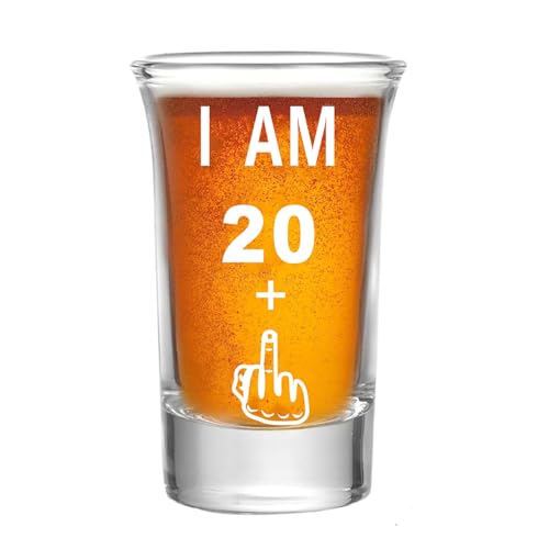 Hlukana 21st Birthday Shot Glass, 21 + Middle Finger Funny Birthday Gifts For Him Or Her, Birthday Decorations Gifts For Men, Women, daughter, Sister, Friend - Twenty One Birthday Shot Glass (1.5 oz)