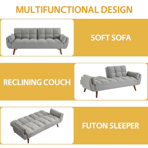 Relyblo Futon Sofa Bed, 75.9 inch Convertible Sectional Fabric Sleeper Couch, Splitback Loveseat with Tapered Legs, Modern Lounge for Living Room, Study, Bedroom, Apartment, Office