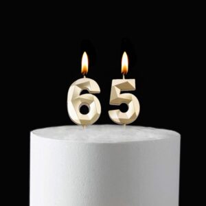 2 inch Gold 65 & 56 Birthday Candles, 3D Diamond Number 65th & 56th Cake Topper for Men Women Birthday Party Decorations Theme Party