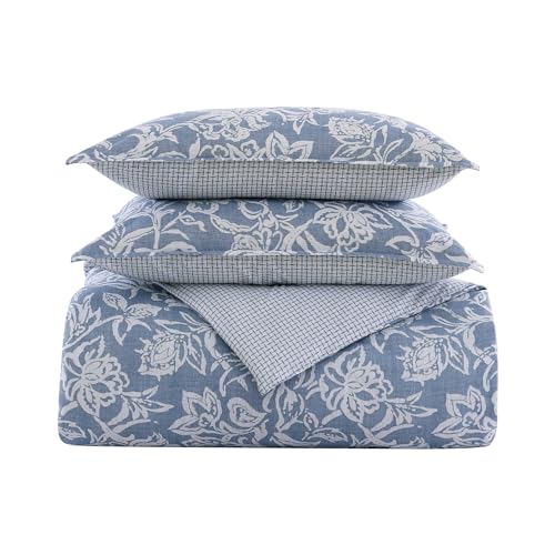 Nautica - Queen Duvet Cover Set, Reversible Cotton Bedding with Matching Shams, Elegant Floral Home Decor (Tortola Blue, Queen)