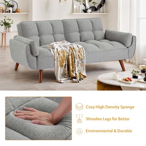 Relyblo Futon Sofa Bed, 75.9 inch Convertible Sectional Fabric Sleeper Couch, Splitback Loveseat with Tapered Legs, Modern Lounge for Living Room, Study, Bedroom, Apartment, Office