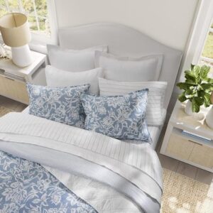 Nautica - Queen Duvet Cover Set, Reversible Cotton Bedding with Matching Shams, Elegant Floral Home Decor (Tortola Blue, Queen)