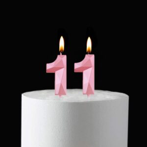 2 inch Pink 11 Birthday Candles, 3D Diamond Number 11 Cake Topper for Boys Girls Birthday Party Decorations Theme Party