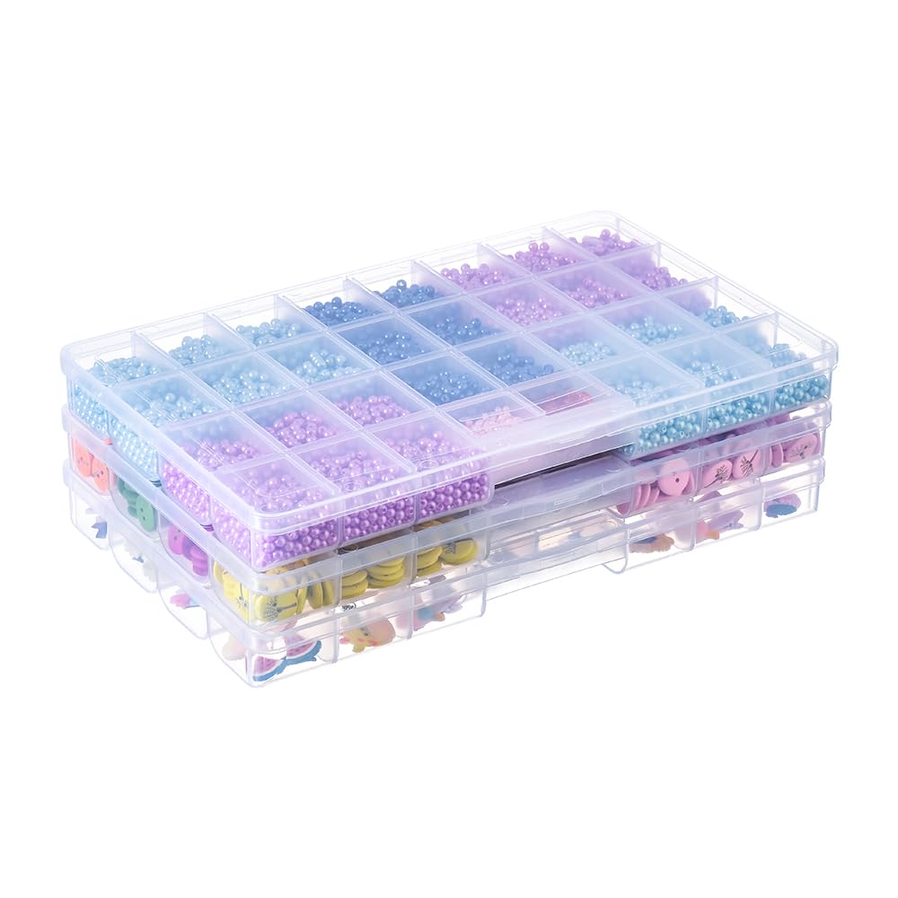 BangQiao 3 Pack Fixed 32 Grids Clear Plastic Storage Box, Transparent Organizer Container Case for Bead, Button, Jewelry, Diamond, Craft Supplies, Small Parts, Sewing Kit, DIY Accessories