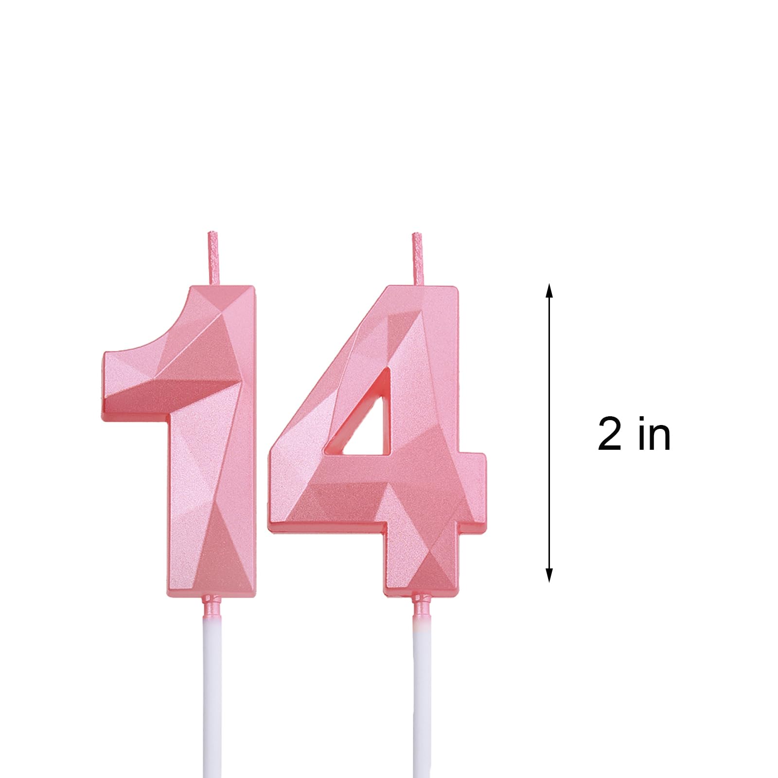 2 inch Pink 14 & 41 Birthday Candles, 3D Diamond Number 14th & 41st Cake Topper for Boys Girls Birthday Party Decorations Theme Party