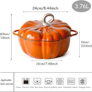 exari Cast Iron Pumpkin Enamel Pot/Stew Pot Soup Pot Multi-Purpose Pot/Household Dutch Oven Non-Stick Stock Pot Induction Cooker Universal, 4 qt(3.76L)