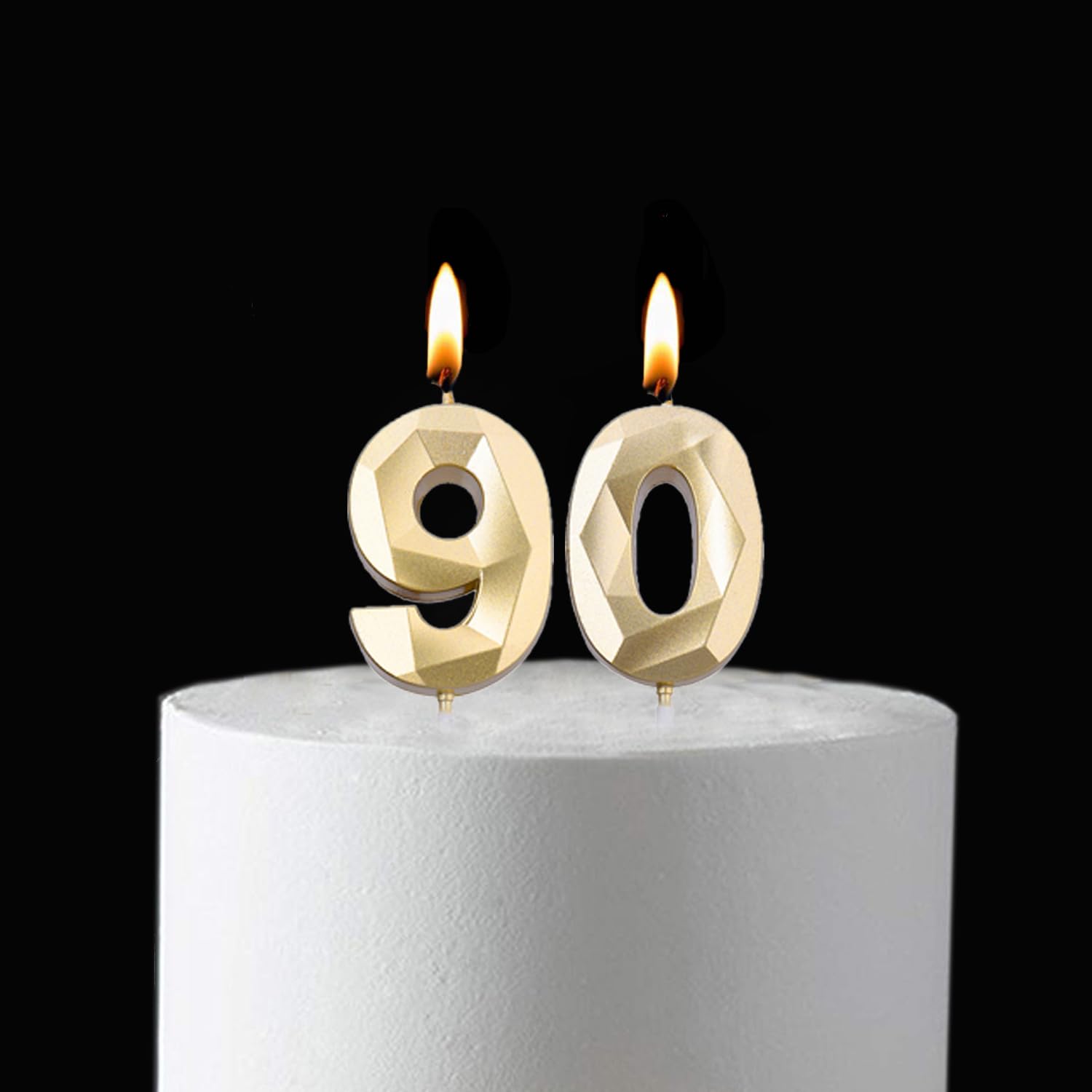 2 inch Gold 90 Birthday Candles, 3D Diamond Number 90 Cake Topper for Men Women Birthday Party Decorations Theme Party