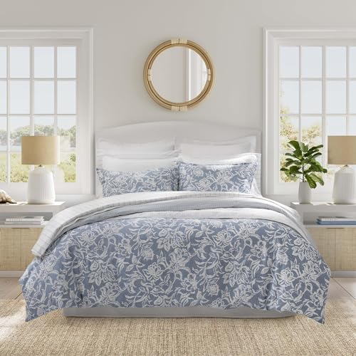 Nautica - Queen Duvet Cover Set, Reversible Cotton Bedding with Matching Shams, Elegant Floral Home Decor (Tortola Blue, Queen)