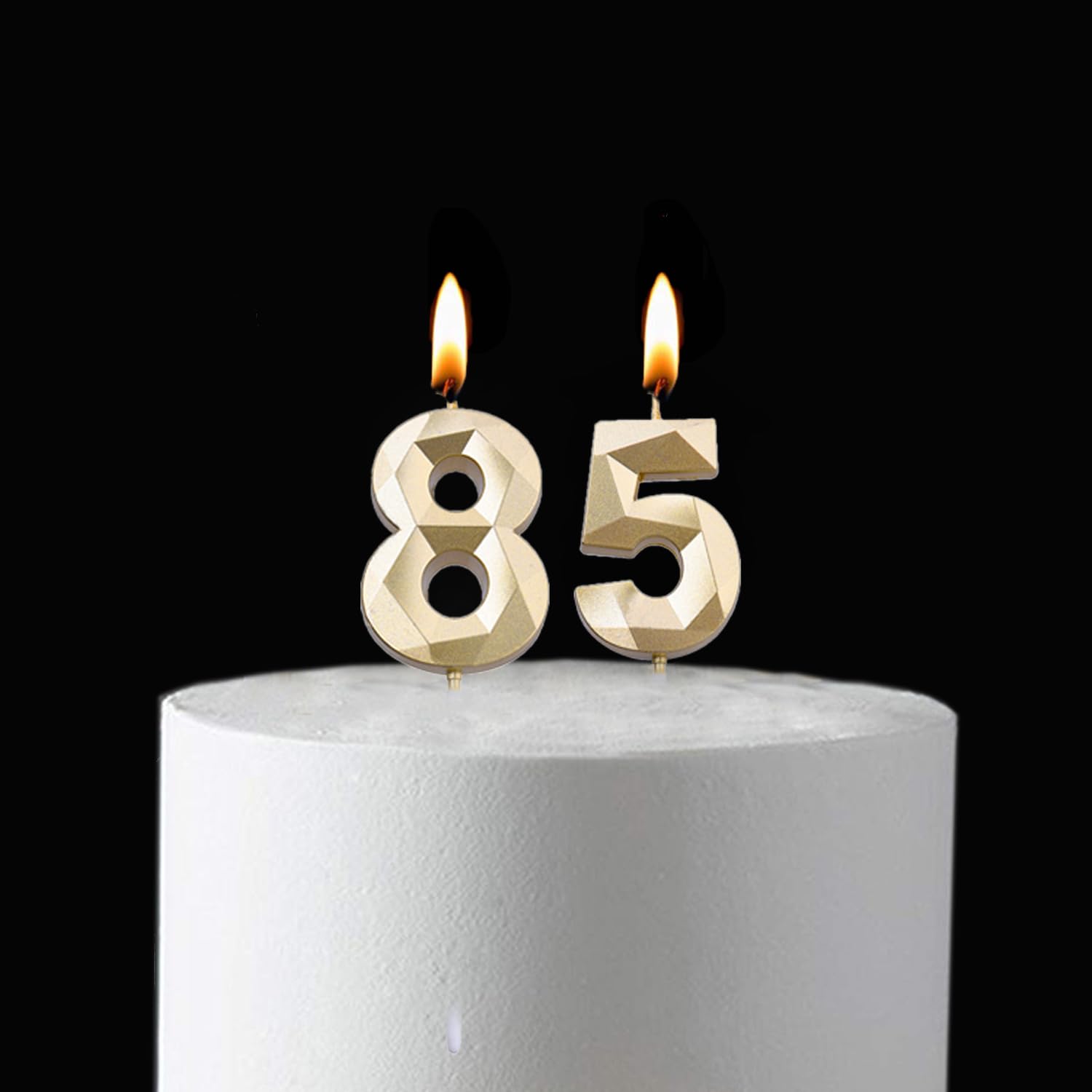 2 inch Gold 85 & 58 Birthday Candles, 3D Diamond Number 85th & 58th Cake Topper for Men Women Birthday Party Decorations Theme Party