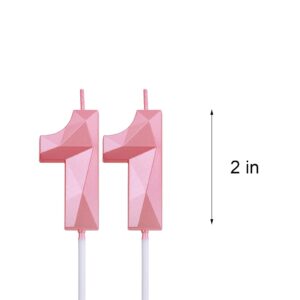 2 inch Pink 11 Birthday Candles, 3D Diamond Number 11 Cake Topper for Boys Girls Birthday Party Decorations Theme Party