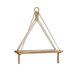 dd-life macrame rope triangle shelf wooden wall hanging shelves macrame hanging shelf farmhouse rustic modern plant aesthetic for room nursery bathroom living room college dorm room