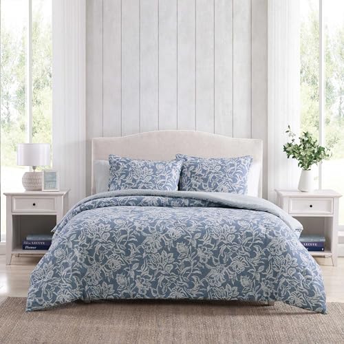 Nautica - Queen Duvet Cover Set, Reversible Cotton Bedding with Matching Shams, Elegant Floral Home Decor (Tortola Blue, Queen)