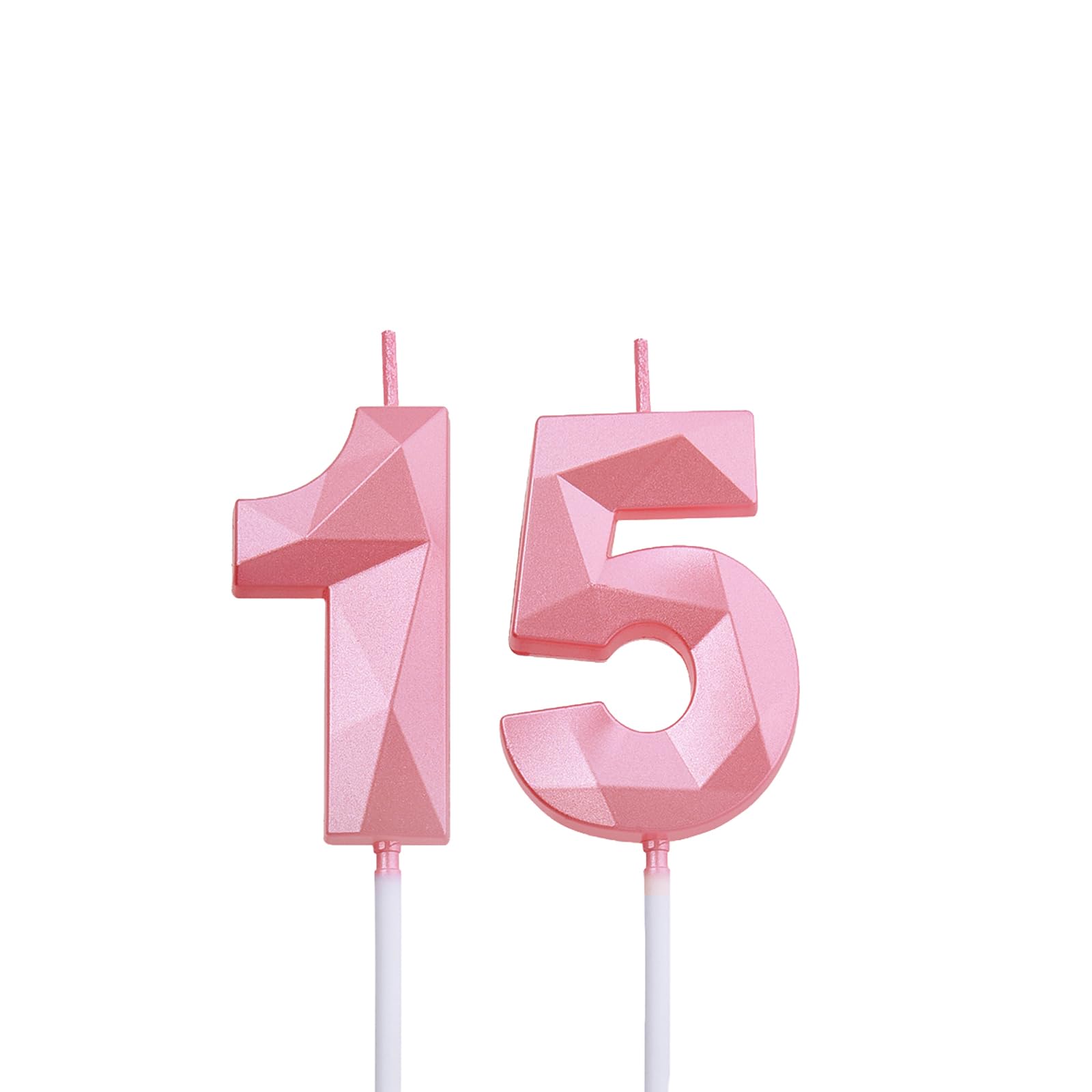 2 inch Pink 15 & 51 Birthday Candles, 3D Diamond Number 15th & 51st Cake Topper for Boys Girls Birthday Party Decorations Theme Party