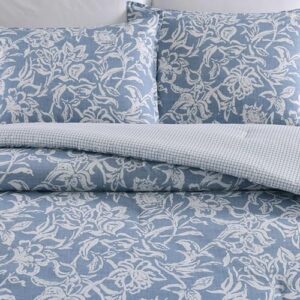 Nautica - Queen Duvet Cover Set, Reversible Cotton Bedding with Matching Shams, Elegant Floral Home Decor (Tortola Blue, Queen)