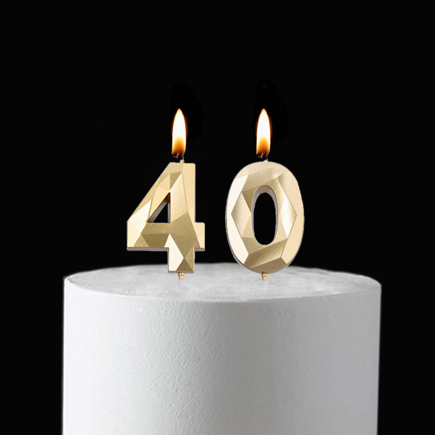 2 inch Gold 40 Birthday Candles, 3D Diamond Number 40 Cake Topper for Men Women Birthday Party Decorations Theme Party