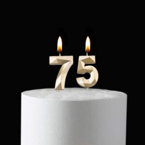 2 inch Gold 75 & 57 Birthday Candles, 3D Diamond Number 75th & 57th Cake Topper for Men Women Birthday Party Decorations Theme Party