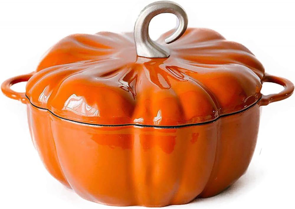 exari Cast Iron Pumpkin Enamel Pot/Stew Pot Soup Pot Multi-Purpose Pot/Household Dutch Oven Non-Stick Stock Pot Induction Cooker Universal, 4 qt(3.76L)