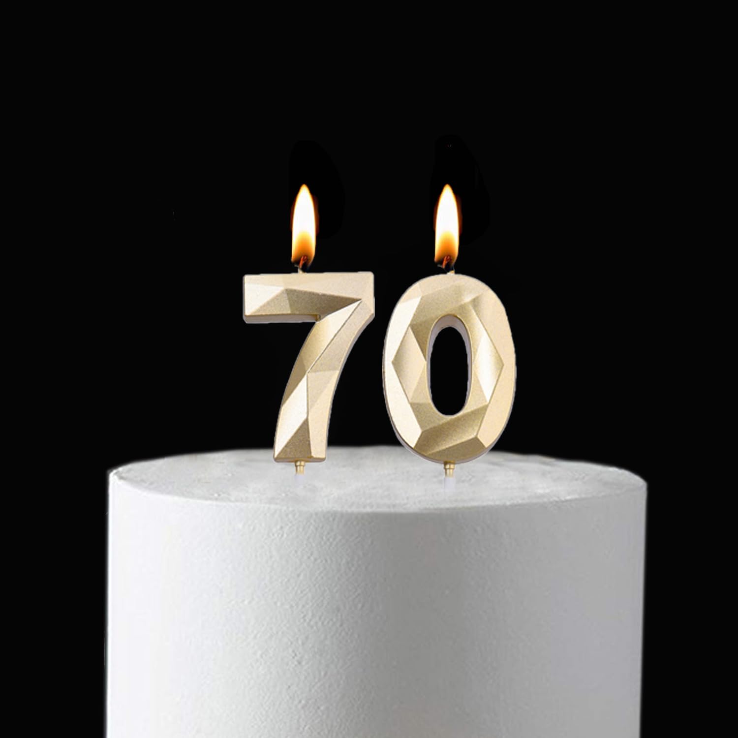 2 inch Gold 70 Birthday Candles, 3D Diamond Number 70 Cake Topper for Men Women Birthday Party Decorations Theme Party