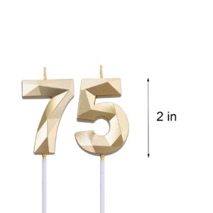 2 inch Gold 75 & 57 Birthday Candles, 3D Diamond Number 75th & 57th Cake Topper for Men Women Birthday Party Decorations Theme Party