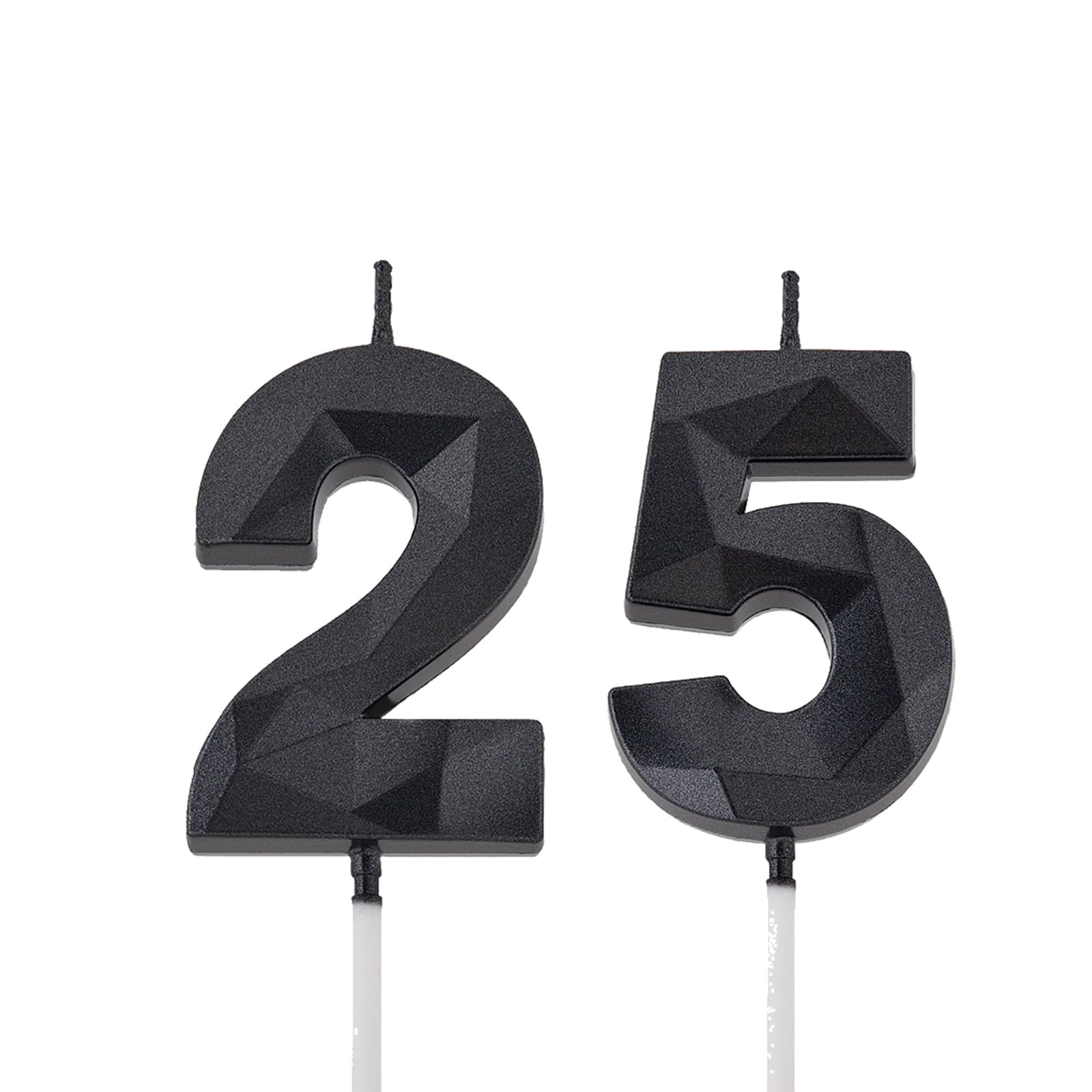 2 inch Black 25 & 52 Birthday Candles, 3D Diamond Number 25th & 52nd Cake Topper for Men Women Birthday Party Decorations Theme Party