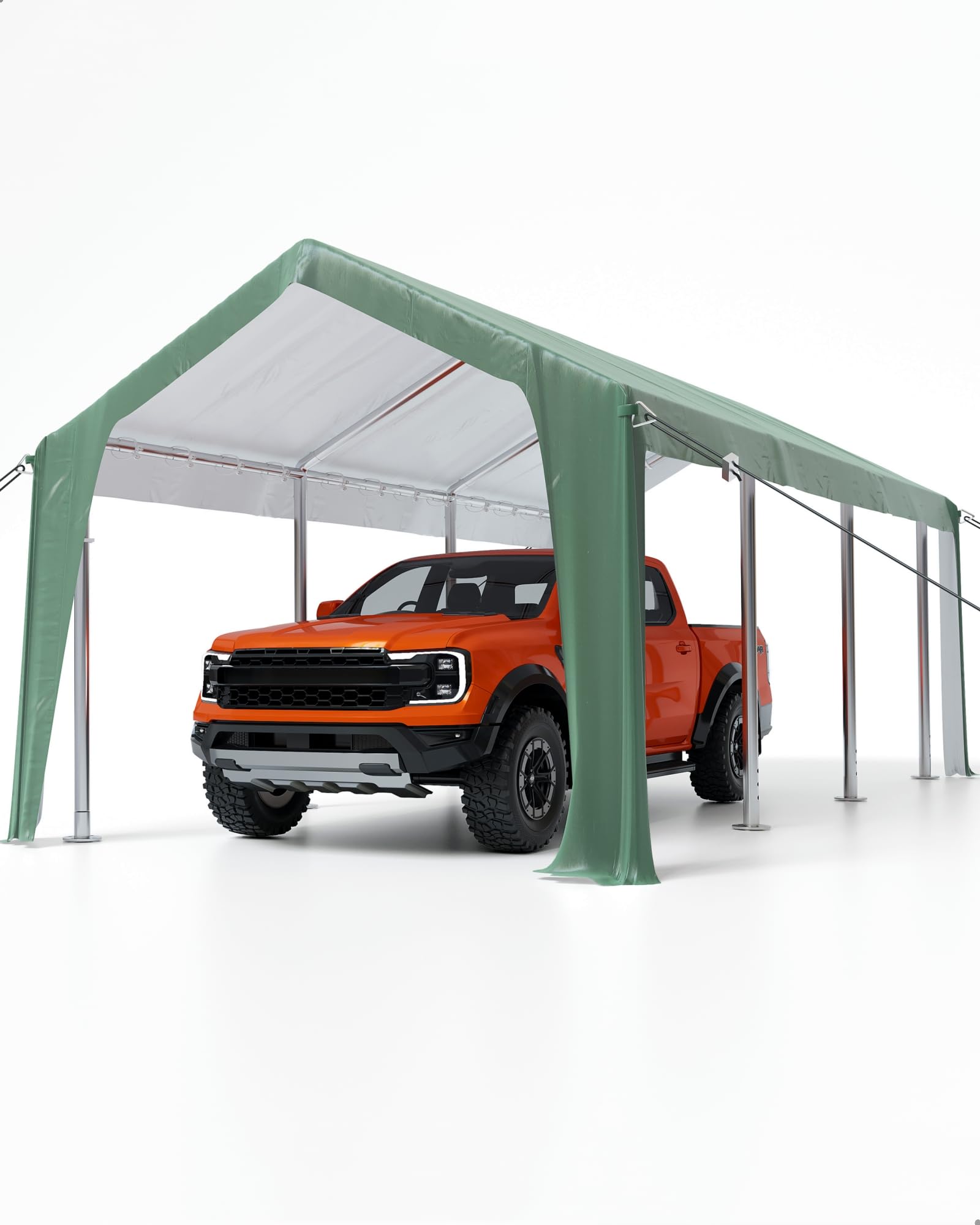 DEXSO Carport 13'x20' Heavy Duty Portable Garage, 1.0 mm Steel Poles & 180 g PE Waterproof Canopy, for Pickup Truck, and Boat, Green