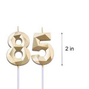 2 inch Gold 85 & 58 Birthday Candles, 3D Diamond Number 85th & 58th Cake Topper for Men Women Birthday Party Decorations Theme Party